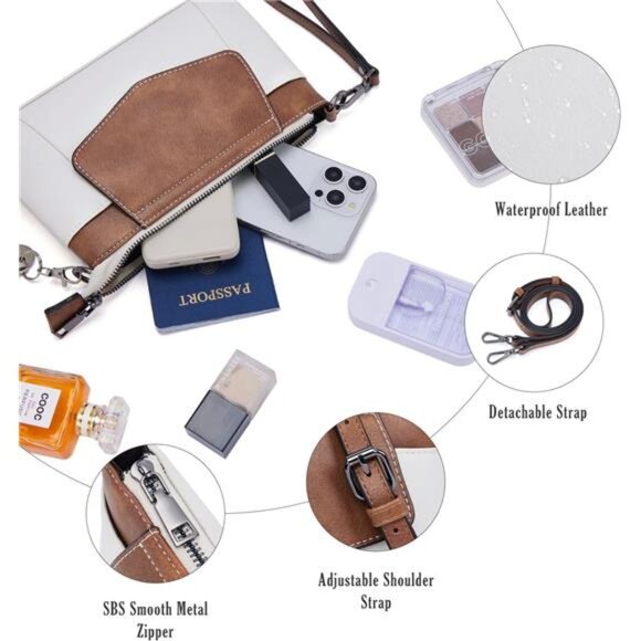 Small Crossbody Bags for Women, White x Brown - Picture 5 of 6